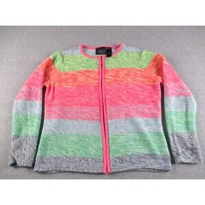 Y2K Crazy Horse By Liz Claiborne Women Sweater Grandma Cottage Preppy Colorblock